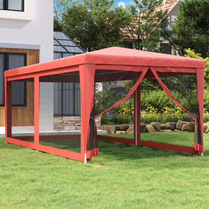 Tente de fête avec 6 parois latérales en maille Rouge 3x6m PEHD – Image 1
