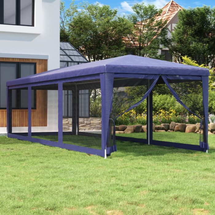 Tente de fête avec 8 parois latérales en maille Bleu 3x9 m PEHD – Image 1