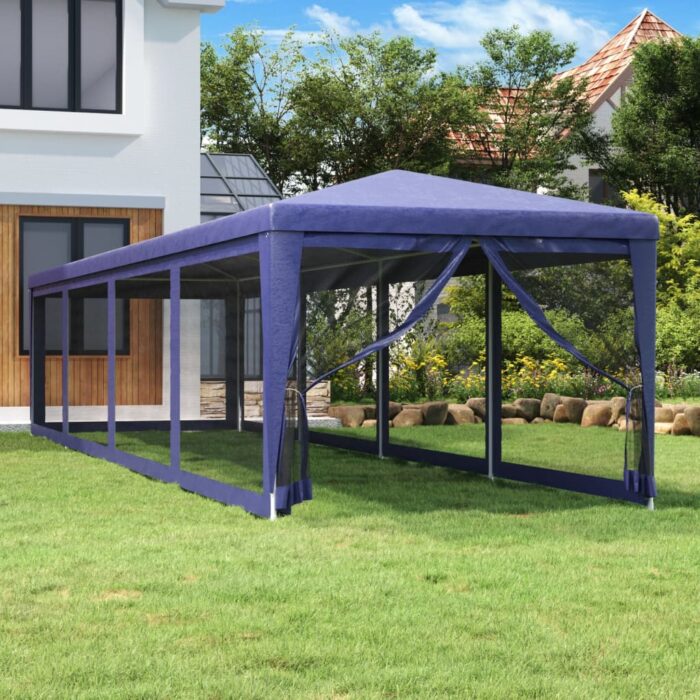 Tente de fête et 10 parois latérales en maille Bleu 3x12 m PEHD – Image 1