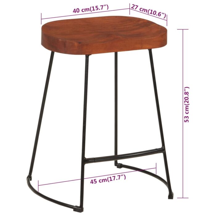 Tabourets de bar Gavin lot de 2 45x38x53cm bois massif manguier – Image 7
