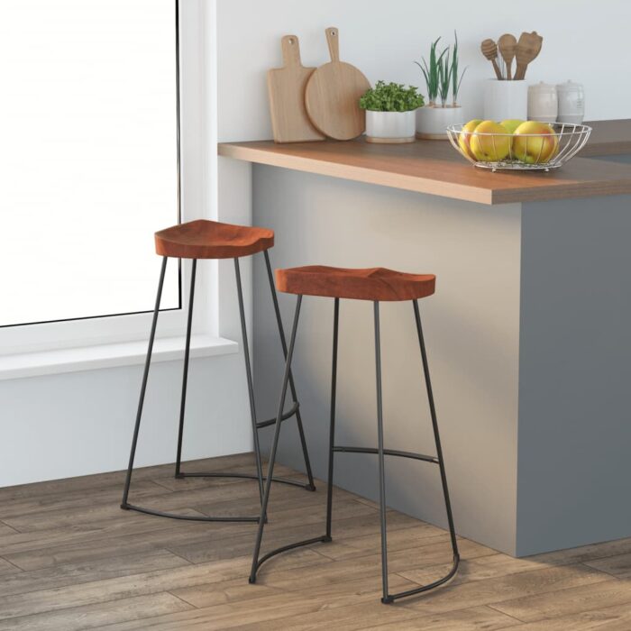 Tabourets de bar Gavin lot de 2 50x40x78cm bois massif manguier – Image 1