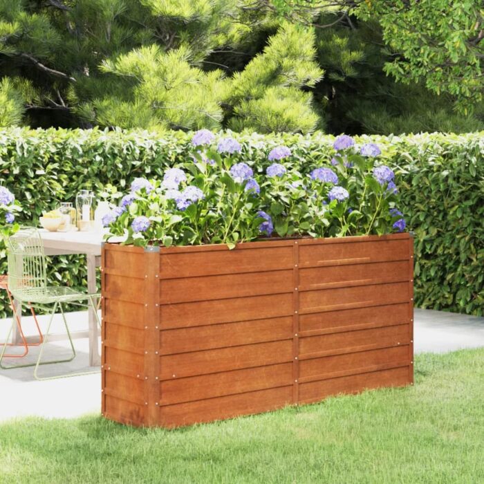 Lit surélevé de jardin rouillé 160x40x77 cm acier corten – Image 1