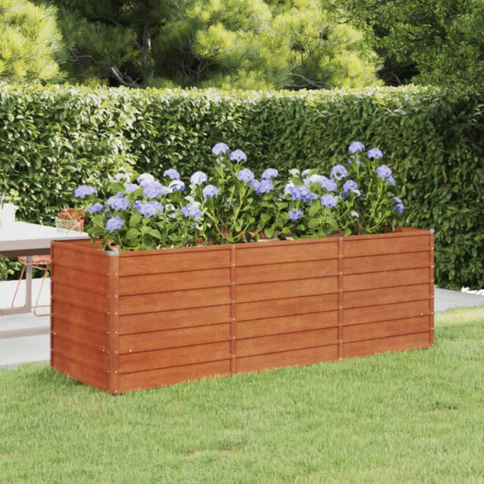 Lit surélevé de jardin rouillé 240x80x77 cm acier corten – Image 1