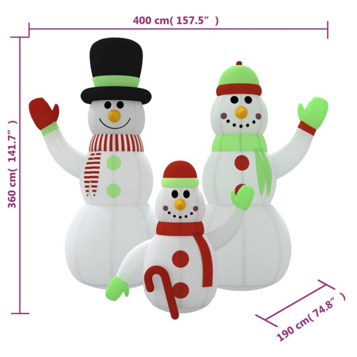 Famille de bonhommes de neige gonflable avec LED 360 cm – Image 10