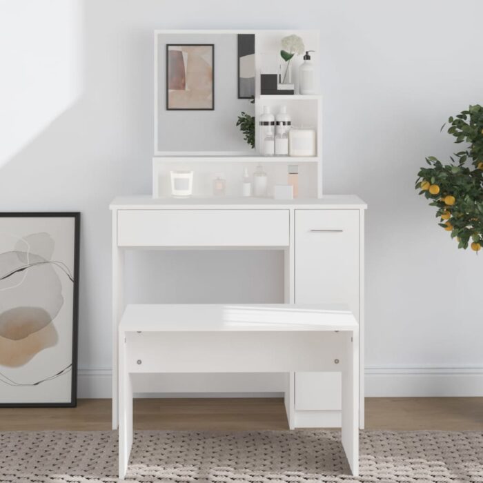 Coiffeuse avec miroir blanc 86,5x35x136 cm – Image 1
