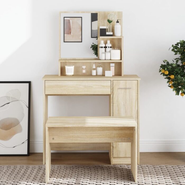 Coiffeuse avec miroir chêne sonoma 86,5x35x136 cm – Image 1