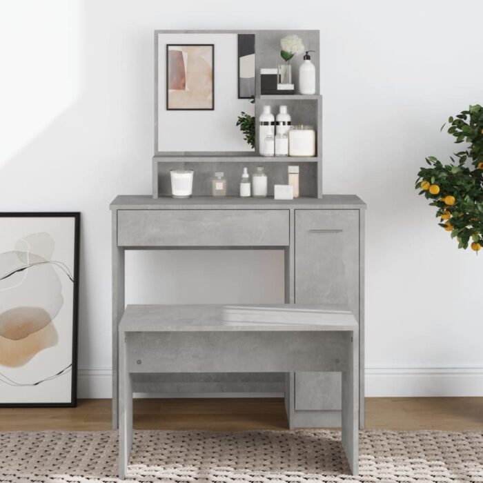 Coiffeuse avec miroir Gris béton 86,5x35x136 cm – Image 1