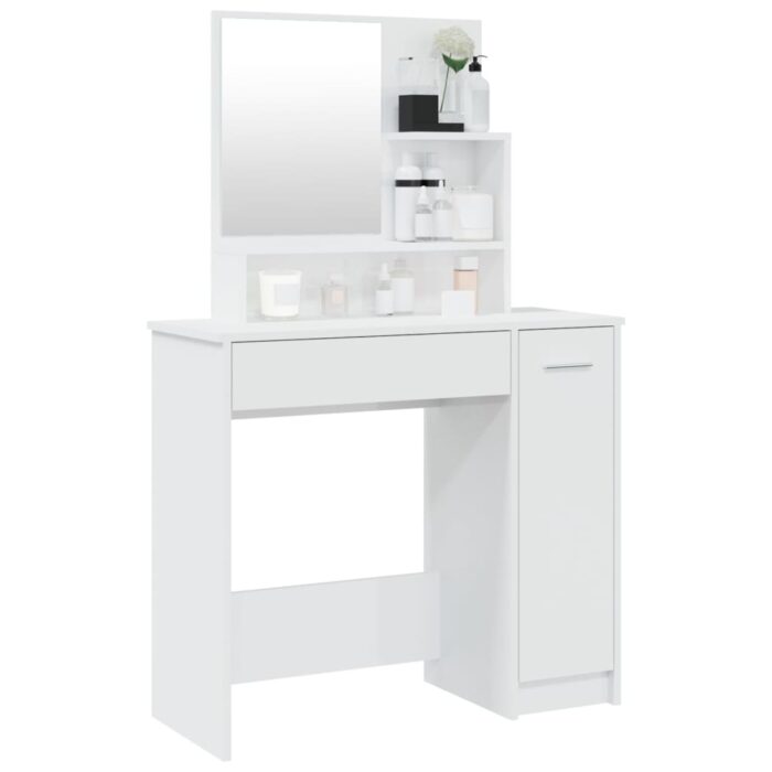 Coiffeuse avec miroir blanc brillant 86,5x35x136 cm – Image 2