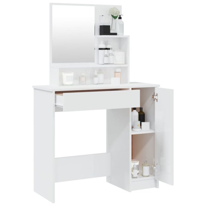 Coiffeuse avec miroir blanc brillant 86,5x35x136 cm – Image 3