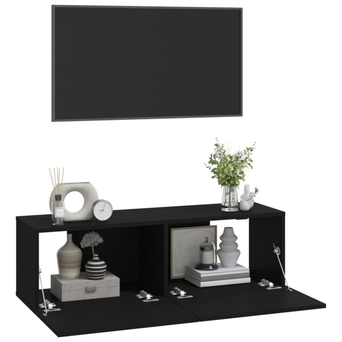 Meubles TV muraux 2 pcs noir 100x30x30 cm bois d'ingénierie – Image 2