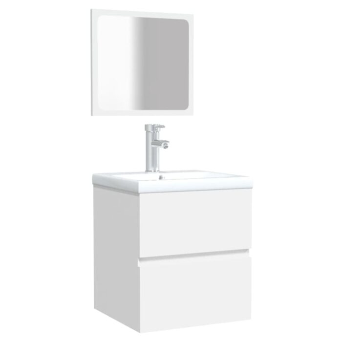Armoire de salle de bain avec miroir blanc bois d'ingénierie – Image 2