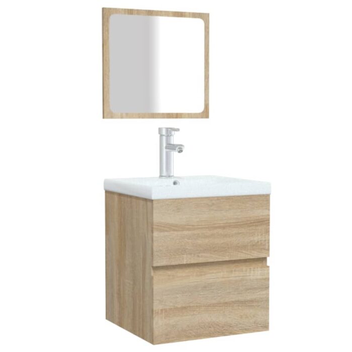 Armoire de bain avec miroir chêne sonoma bois d'ingénierie – Image 2