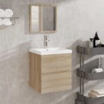 Armoire de bain avec miroir chêne sonoma bois d'ingénierie