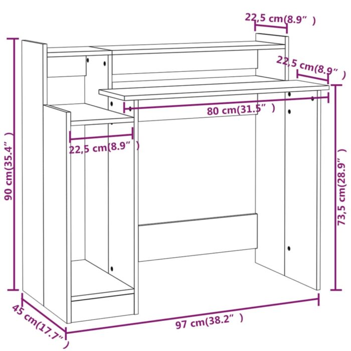 Bureau avec lumières LED Blanc 97x45x90 cm Bois d'ingénierie – Image 11