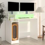 Bureau avec lumières LED Blanc 97x45x90 cm Bois d'ingénierie – Image 2