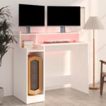 Bureau avec lumières LED Blanc 97x45x90 cm Bois d'ingénierie – Image 3