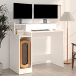 Bureau avec lumières LED Blanc 97x45x90 cm Bois d'ingénierie – Image 4