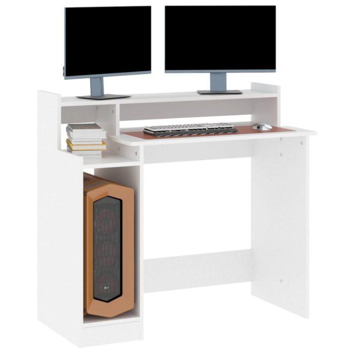 Bureau avec lumières LED Blanc 97x45x90 cm Bois d'ingénierie – Image 5