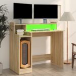 Bureau avec lumières LED Chêne 97x45x90 cm Bois d'ingénierie – Image 2