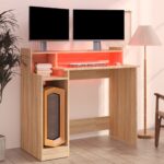 Bureau avec lumières LED Chêne 97x45x90 cm Bois d'ingénierie – Image 3