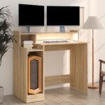 Bureau avec lumières LED Chêne 97x45x90 cm Bois d'ingénierie – Image 4