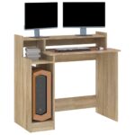 Bureau avec lumières LED Chêne 97x45x90 cm Bois d'ingénierie – Image 5