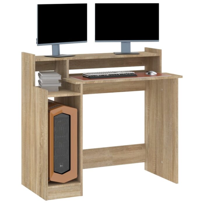 Bureau avec lumières LED Chêne 97x45x90 cm Bois d'ingénierie – Image 5