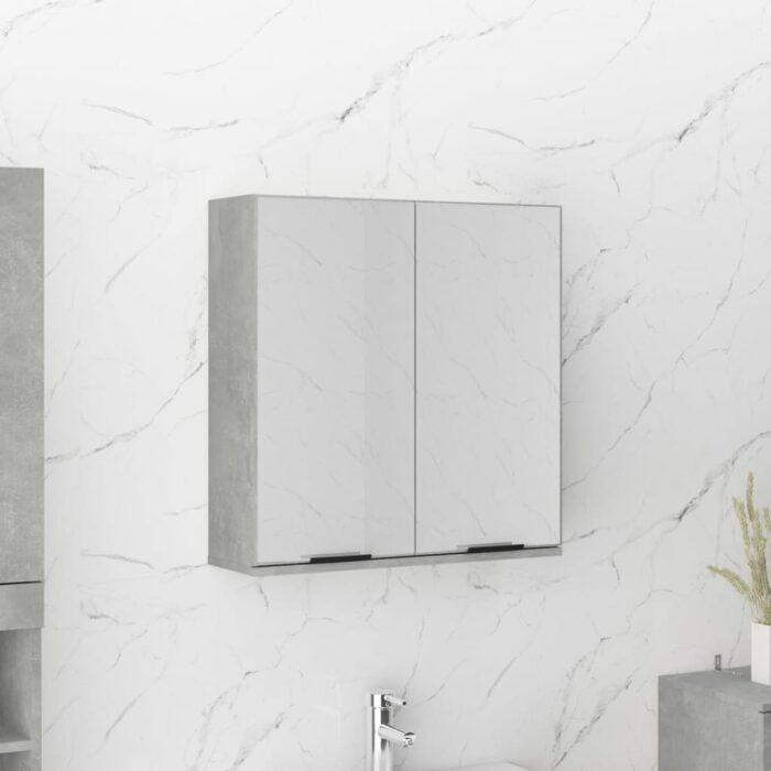 Armoire à miroir de salle de bain Gris béton 64x20x67 cm – Image 1