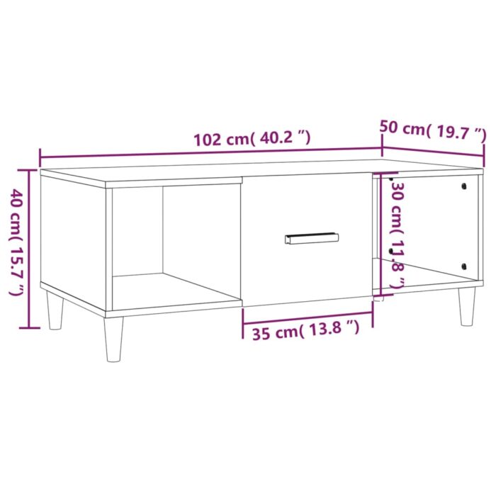 Table basse blanc 102x50x40 cm bois d'ingénierie – Image 8