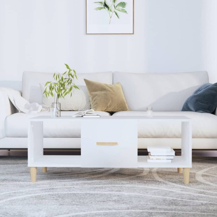 Table basse blanc 102x50x40 cm bois d'ingénierie – Image 1