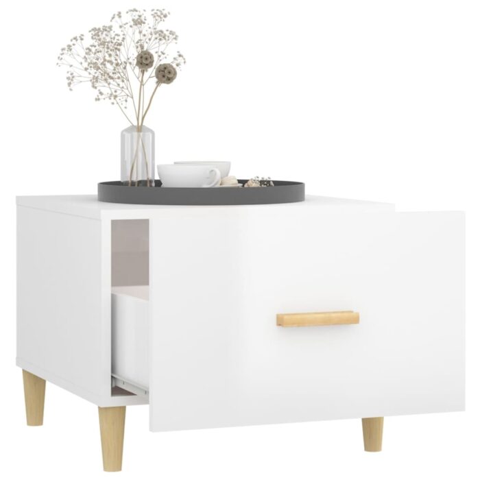 Table basse Blanc brillant 50x50x40 cm Bois d'ingénierie – Image 2