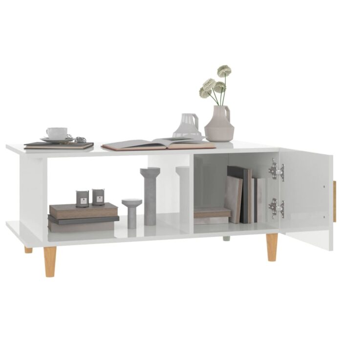 Table basse Blanc brillant 90x50x40 cm Bois d'ingénierie – Image 3