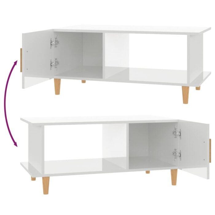 Table basse Blanc brillant 90x50x40 cm Bois d'ingénierie – Image 6