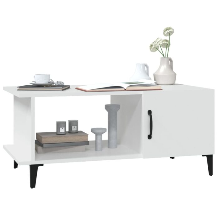 Table basse Blanc 90x50x40 cm Bois d'ingénierie – Image 5