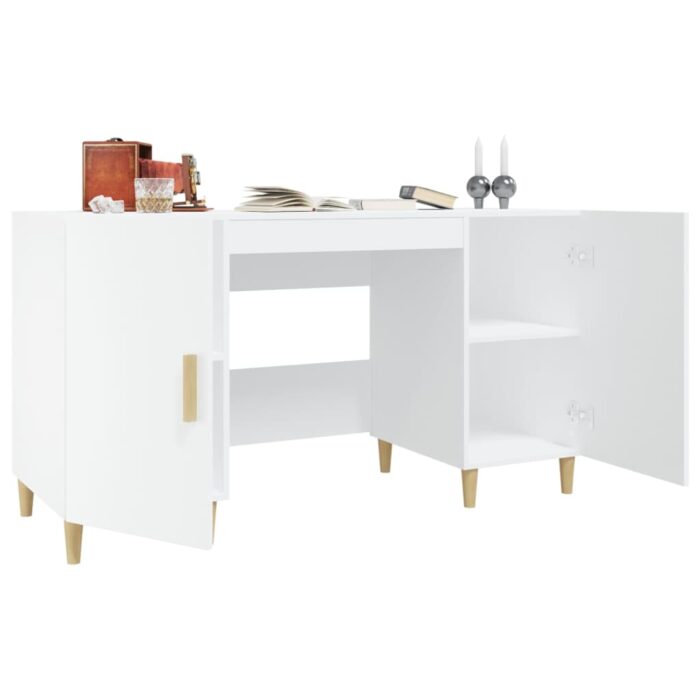 Bureau Blanc 140x50x75 cm Bois d'ingénierie – Image 2