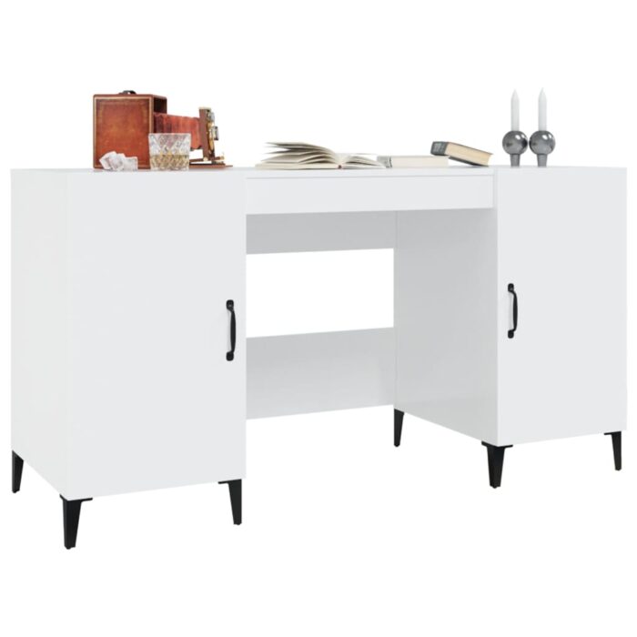 Bureau Blanc brillant 140x50x75 cm Bois d'ingénierie – Image 2