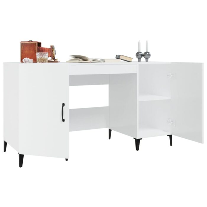 Bureau Blanc brillant 140x50x75 cm Bois d'ingénierie – Image 3