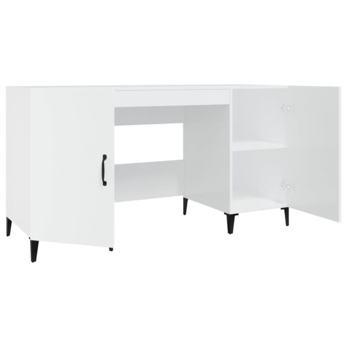 Bureau Blanc brillant 140x50x75 cm Bois d'ingénierie – Image 6