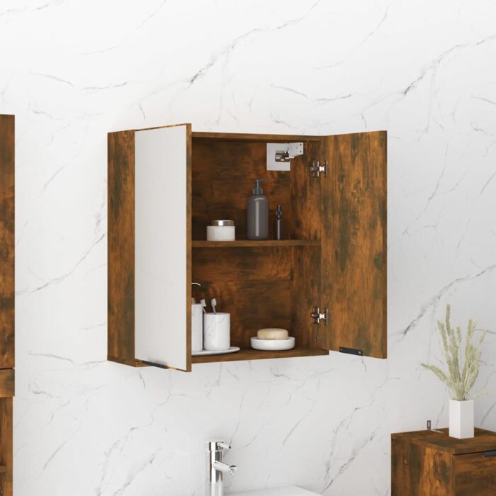 Armoire à miroir de salle de bain Chêne fumé 64x20x67 cm – Image 2