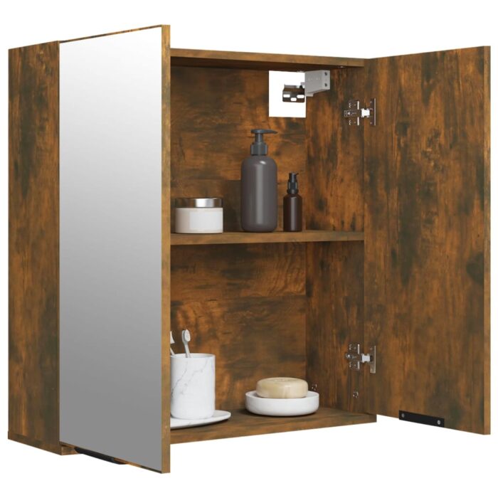Armoire à miroir de salle de bain Chêne fumé 64x20x67 cm – Image 3