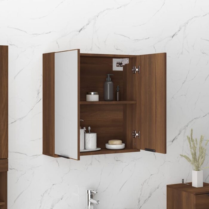 Armoire à miroir de salle de bain Chêne marron 64x20x67 cm – Image 2