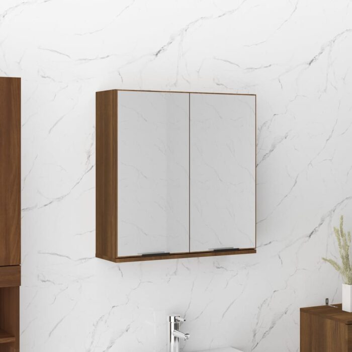 Armoire à miroir de salle de bain Chêne marron 64x20x67 cm – Image 1