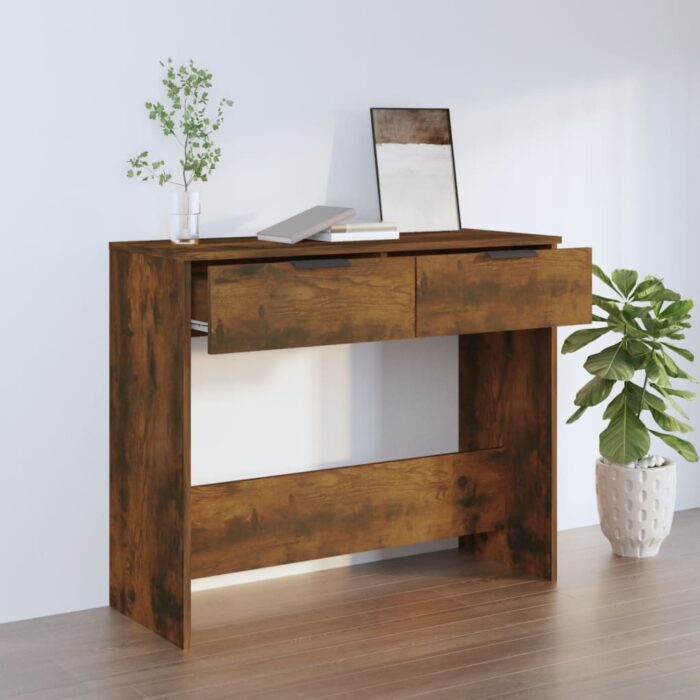 Table console Chêne fumé 90x36x75 cm Bois d'ingénierie – Image 1
