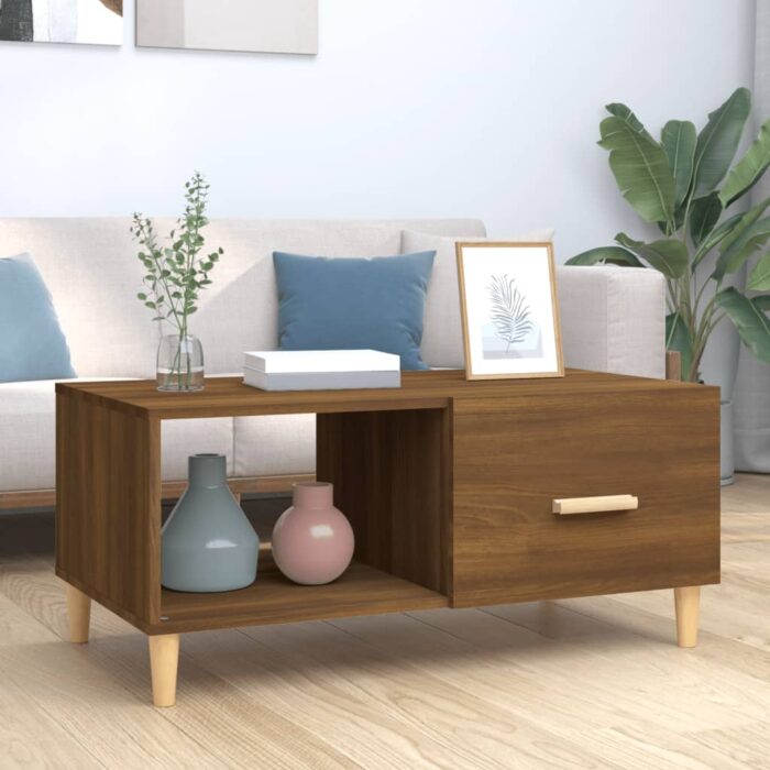 Table basse chêne marron 89,5x50x40 cm bois d'ingénierie – Image 1