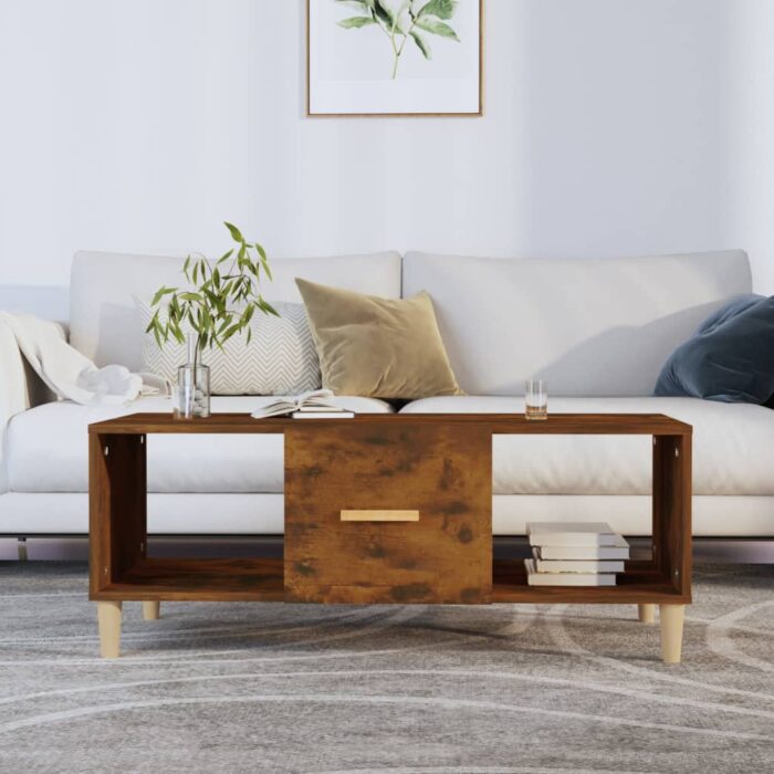 Table basse chêne fumé 102x50x40 cm bois d'ingénierie – Image 1