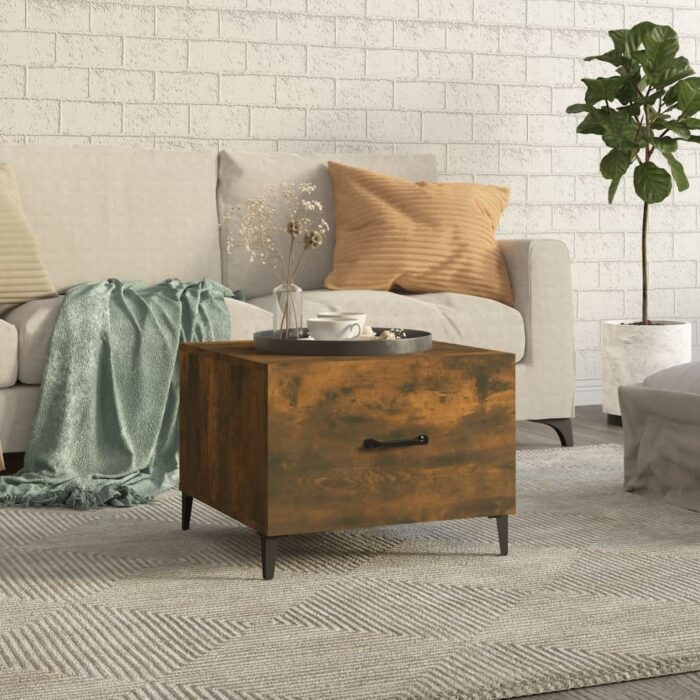 Table basse avec pieds en métal Chêne fumé 50x50x40 cm – Image 1
