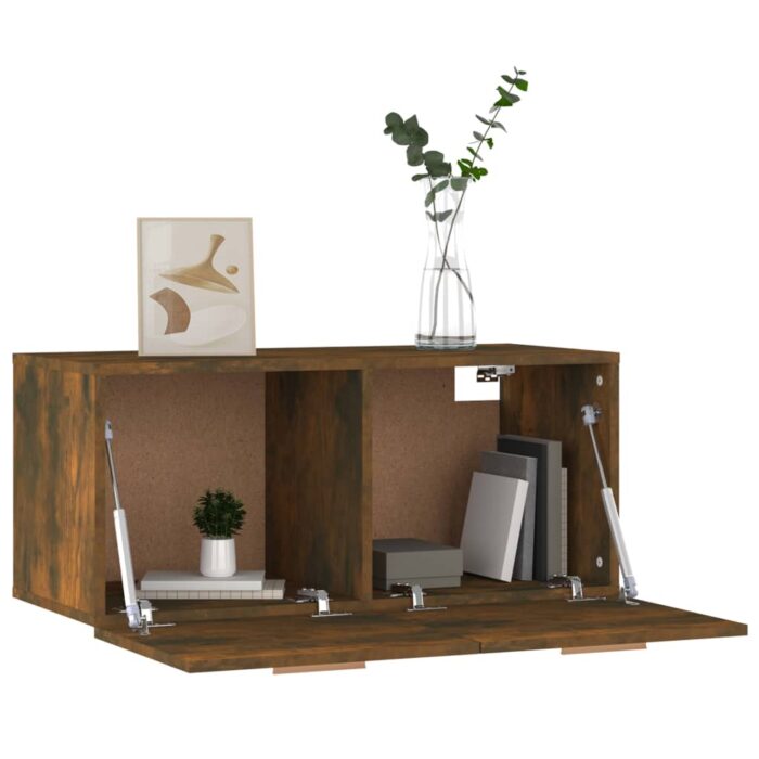 Armoire murale Chêne fumé 80x35x36,5 cm Bois d'ingénierie – Image 2