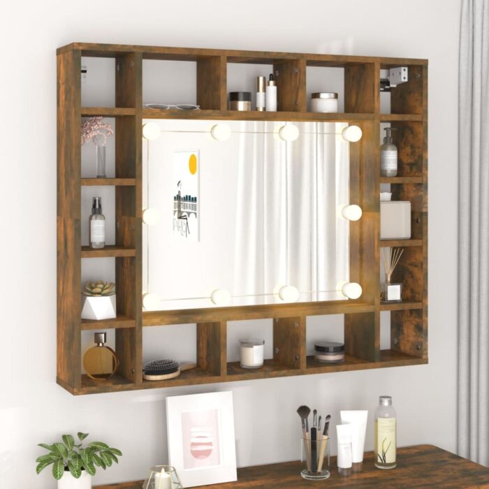 Armoire à miroir avec LED Chêne fumé 91x15x76,5 cm – Image 2