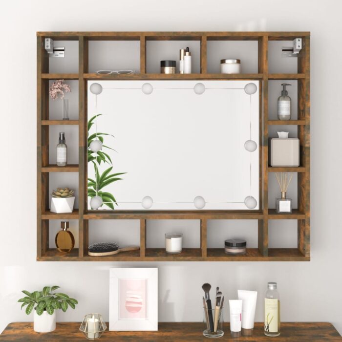Armoire à miroir avec LED Chêne fumé 91x15x76,5 cm – Image 3