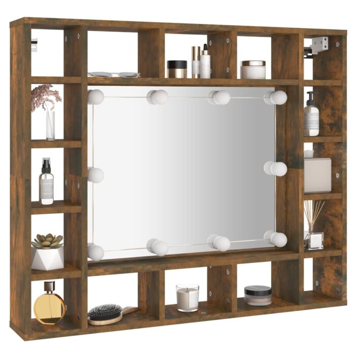 Armoire à miroir avec LED Chêne fumé 91x15x76,5 cm – Image 4
